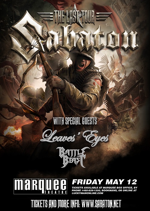 Win tickets to SABATON, BATTLE BEAST & LEAVES EYES at Marquee Theatre