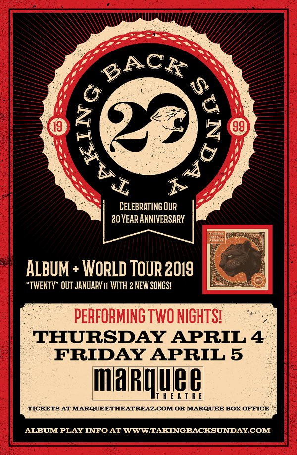 TAKING BACK SUNDAY Marquee Theatre - April 5